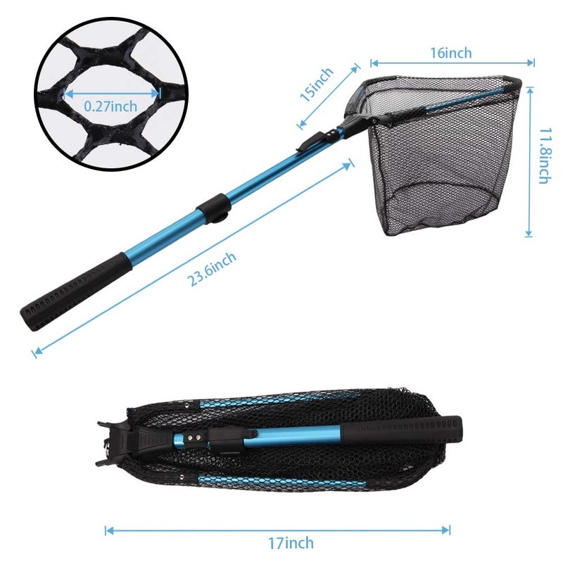YVLEEN Folding Fishing Net - Foldable Fish Landing Net Robust Aluminum Telescopic Pole Handle and Nylon Mesh 16inch Hoop Size - Image 4